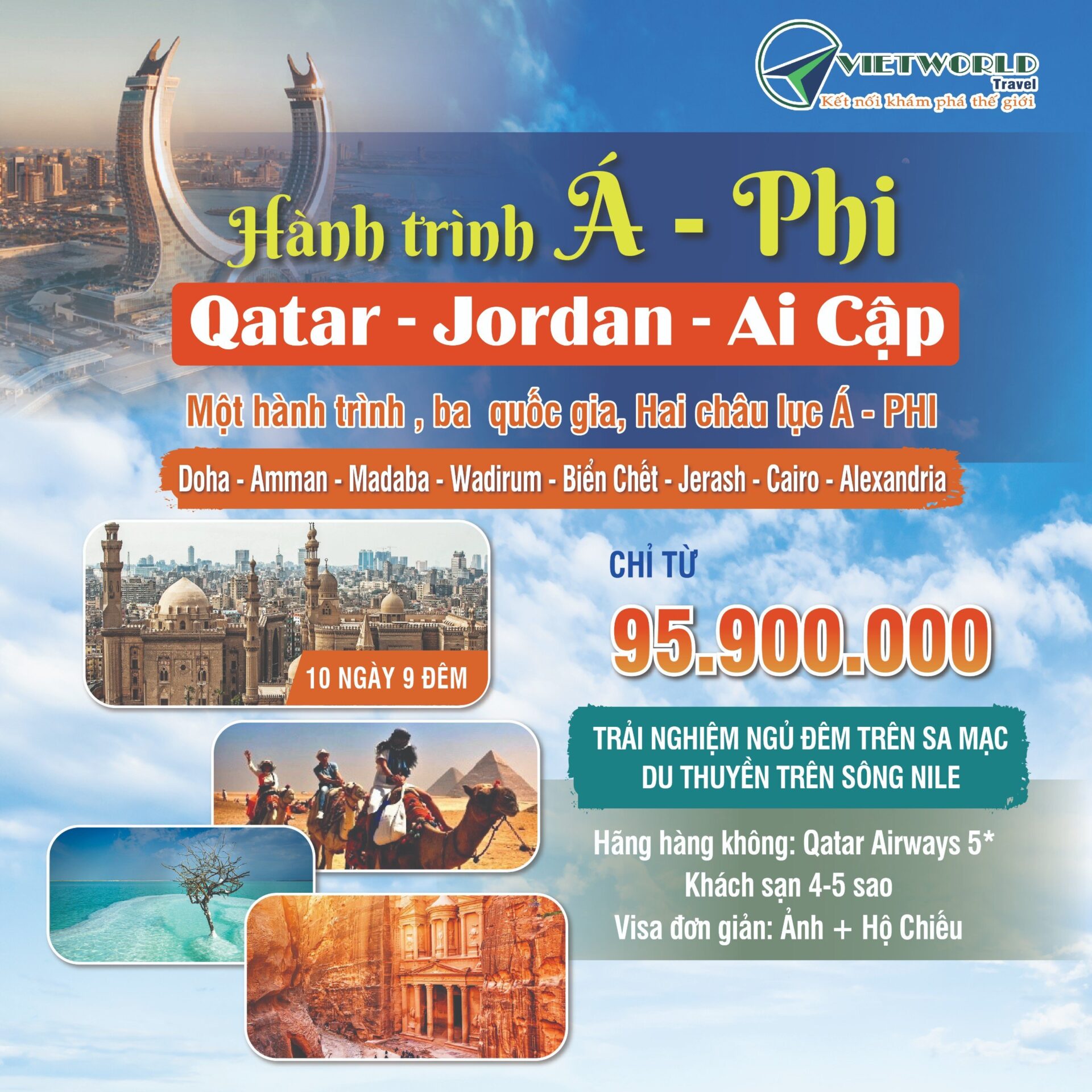 Tour Qatar Jordan Ai Cập 10N9Đ